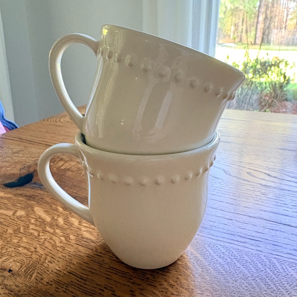 Pottery Barn Emma White/Cream Beaded Mugs- set of 2- 10 oz. - Picture 9 of 10